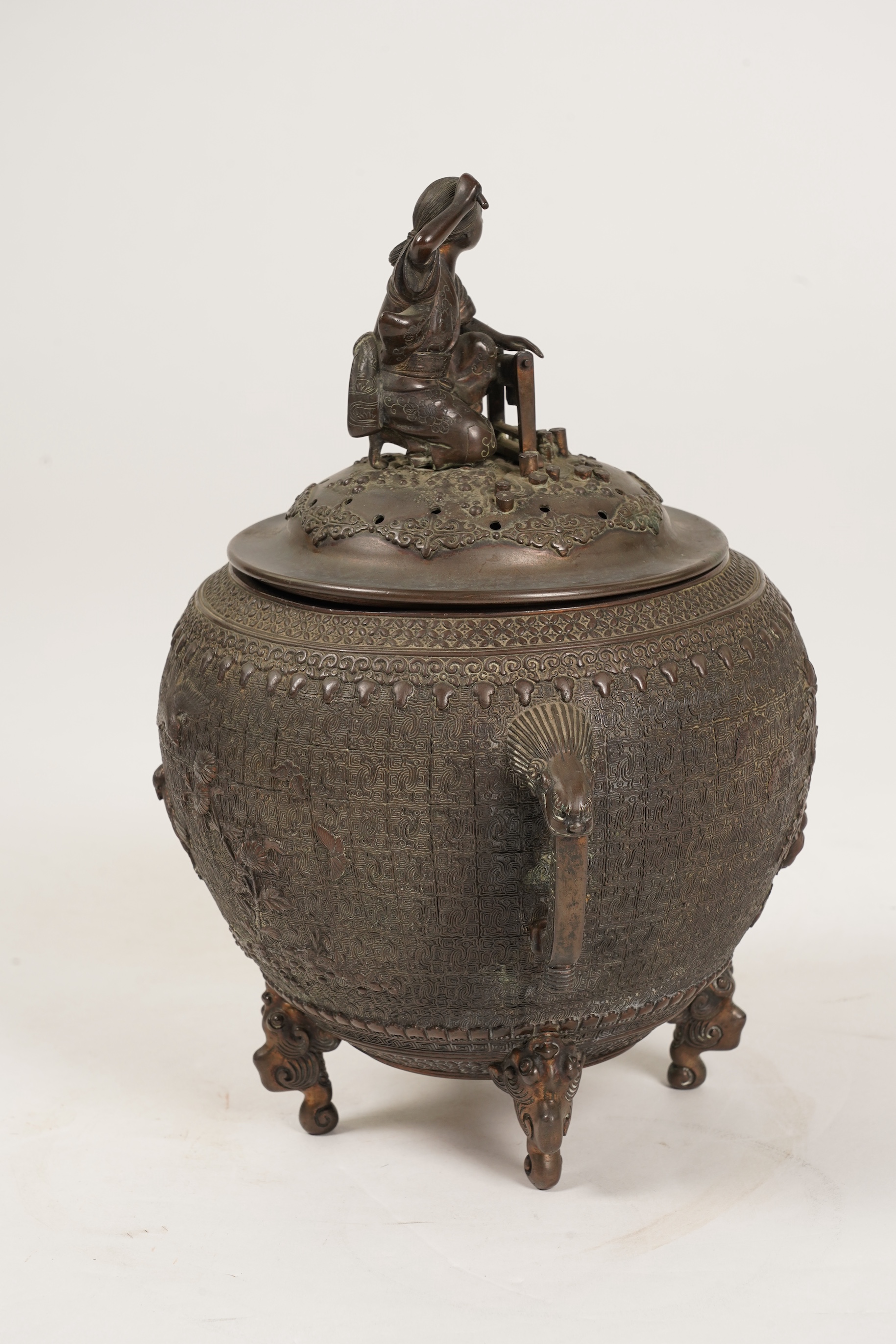 A large Japanese bronze koro and cover, 19th century